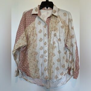Aritzia Wilfred Multicolor Patchwork Button Down Shirt, Oversized XS